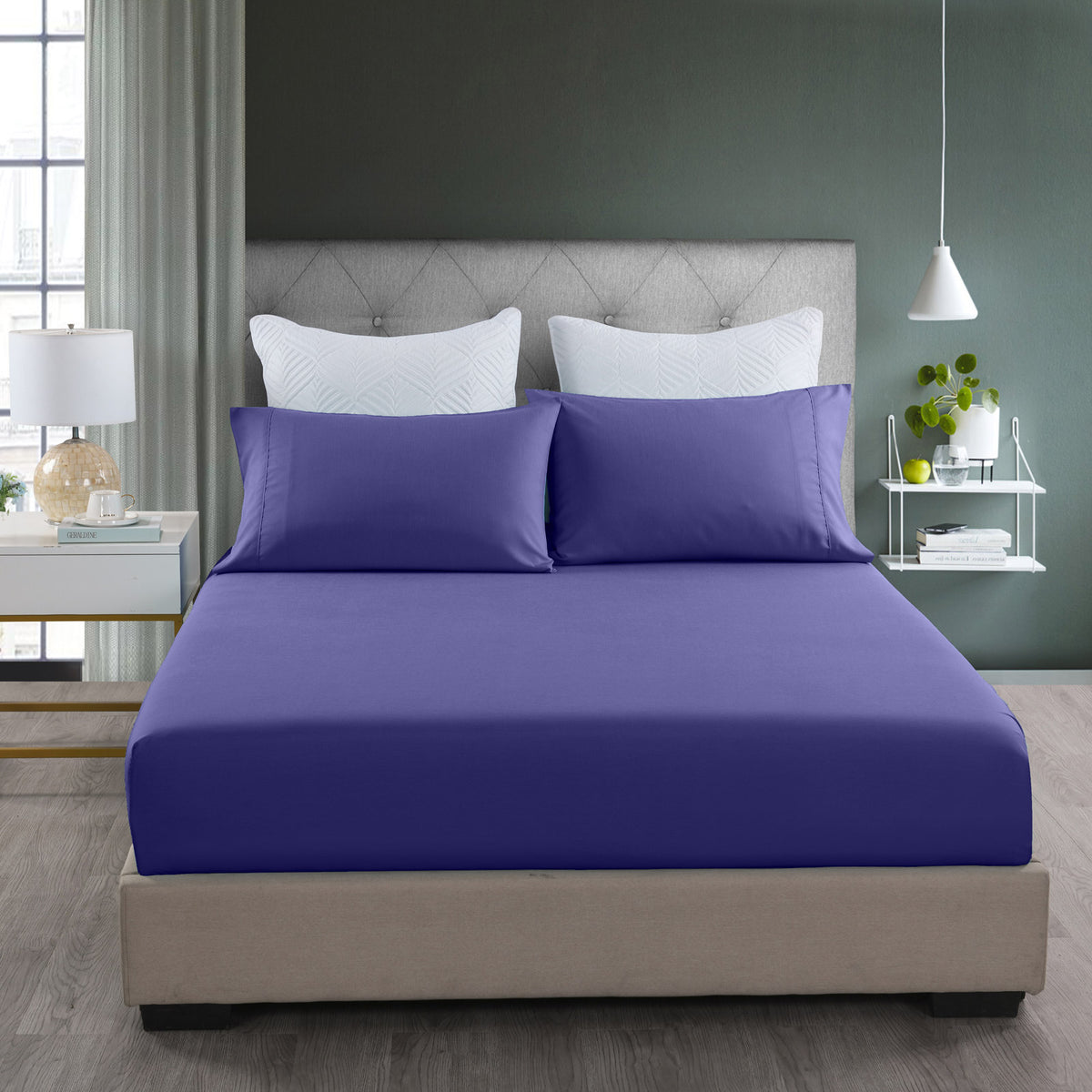 2000TC 3 Piece Fitted Sheet Set | Bamboo Cooling | King | Royal Blue & Pillowcase
