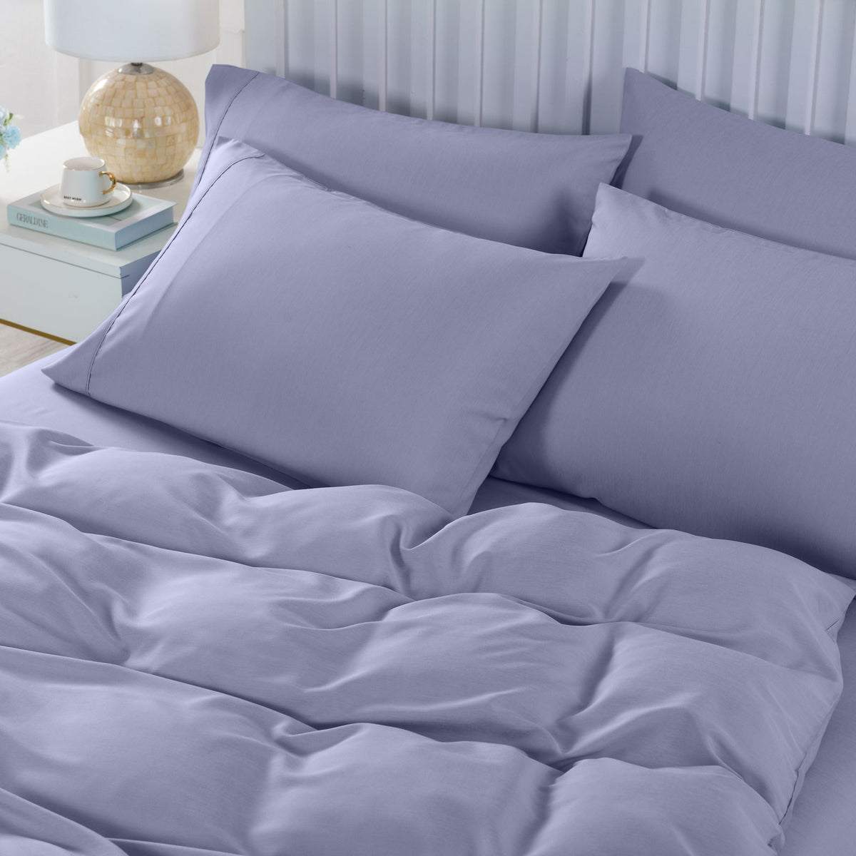 2000TC 6-Piece Bamboo Sheet & Quilt Cover Set | Cooling & Breathable | Queen | Lilac Grey