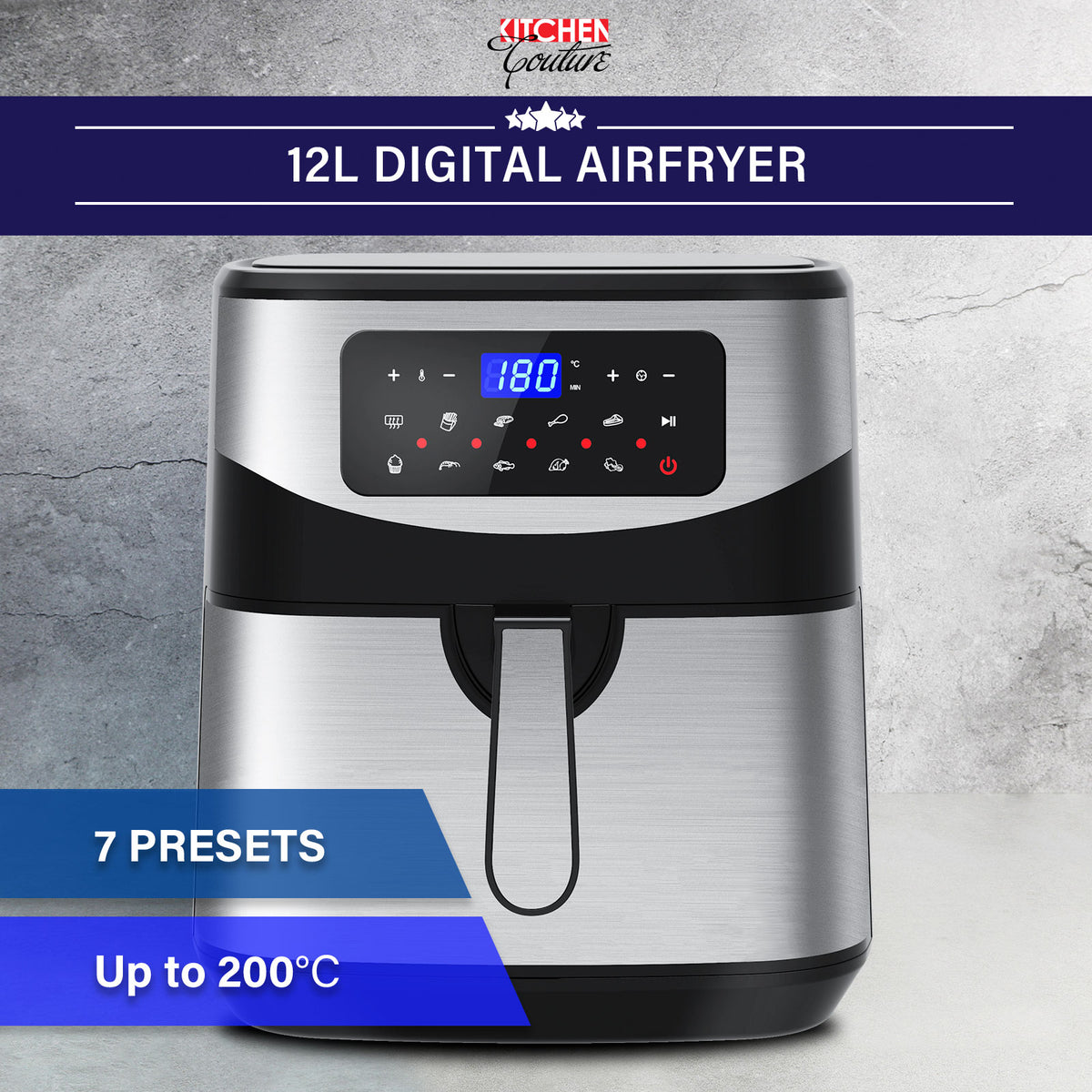 Kitchen Couture 12 Litre Air Fryer | Multifunctional | LCD One Touch Display | Silver