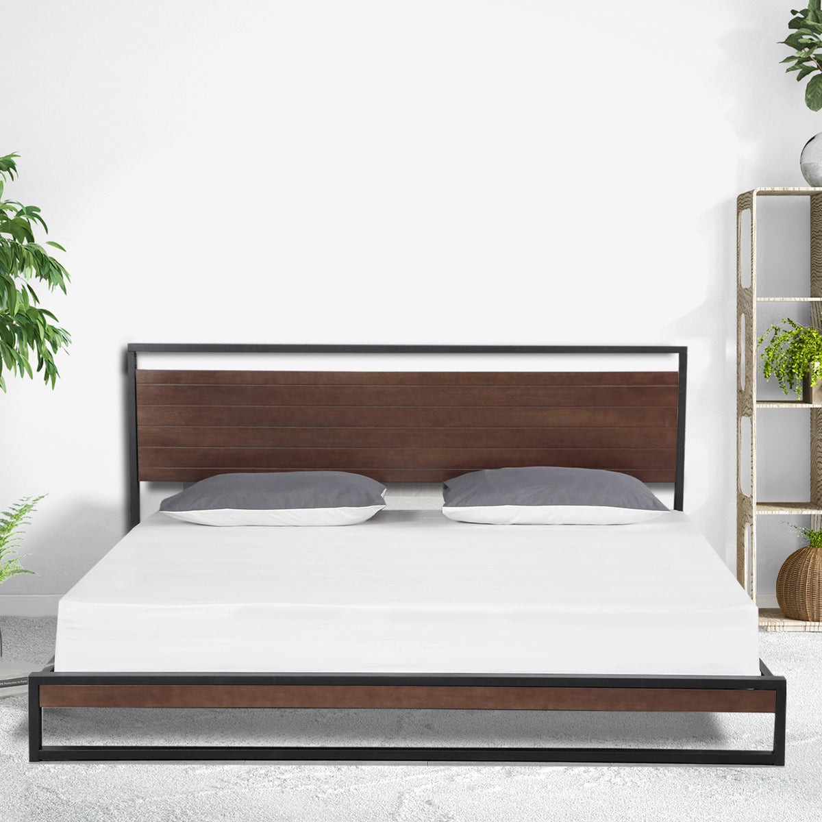 Milano Decor Azure Bed Frame with Headboard | Black Wood & Steel Platform | Single Size | Black