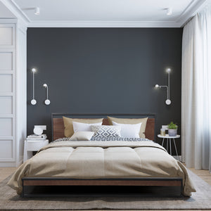 Milano Decor Azure Bed Frame with Headboard | Black Wood & Steel Platform | Single Size | Black