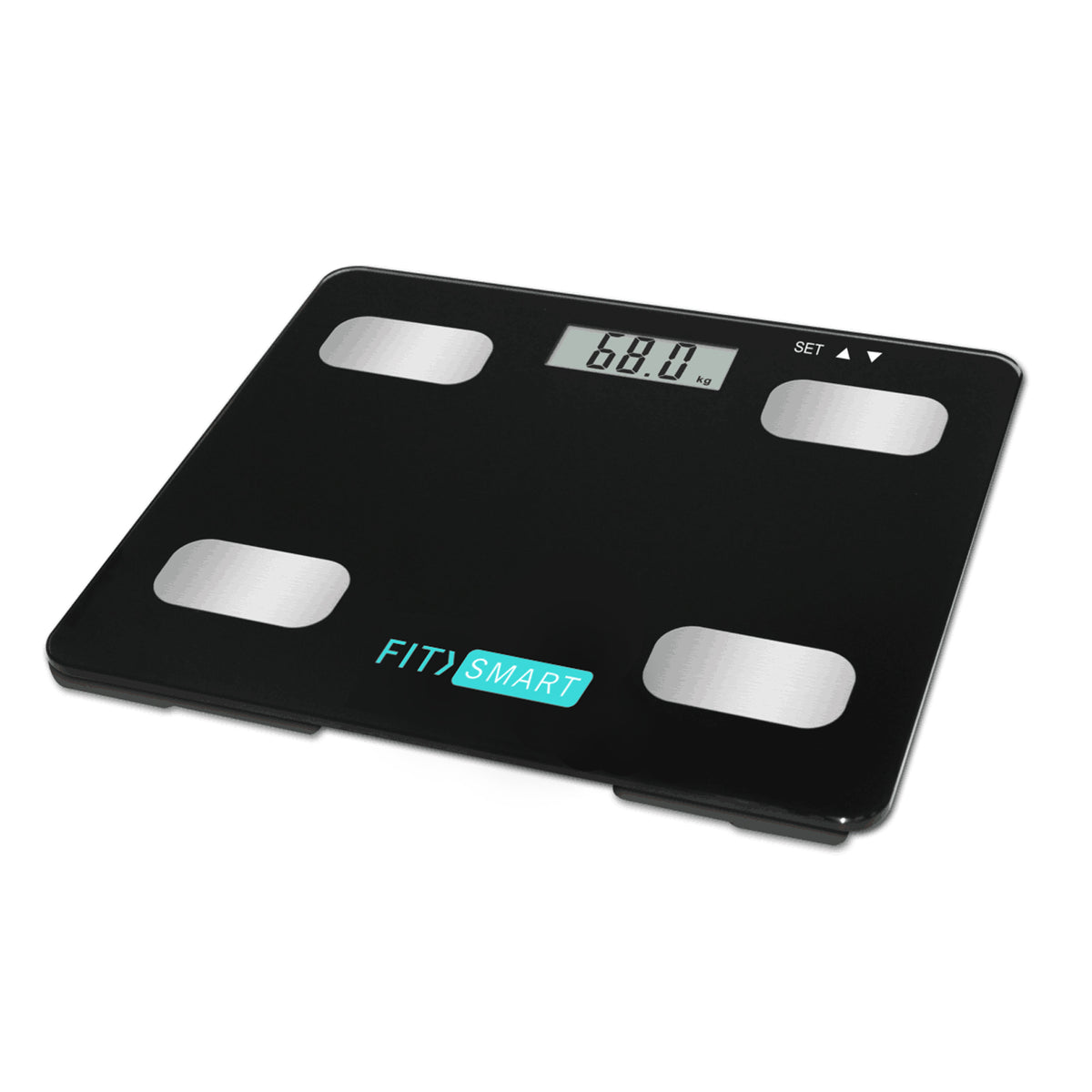 FitSmart Electronic Floor Body Scale | Black Digital LCD Glass Tracker for Bathroom