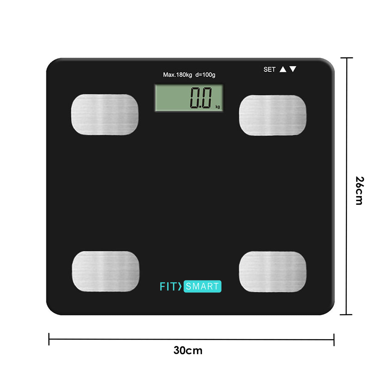 FitSmart Electronic Floor Body Scale | Black Digital LCD Glass Tracker for Bathroom