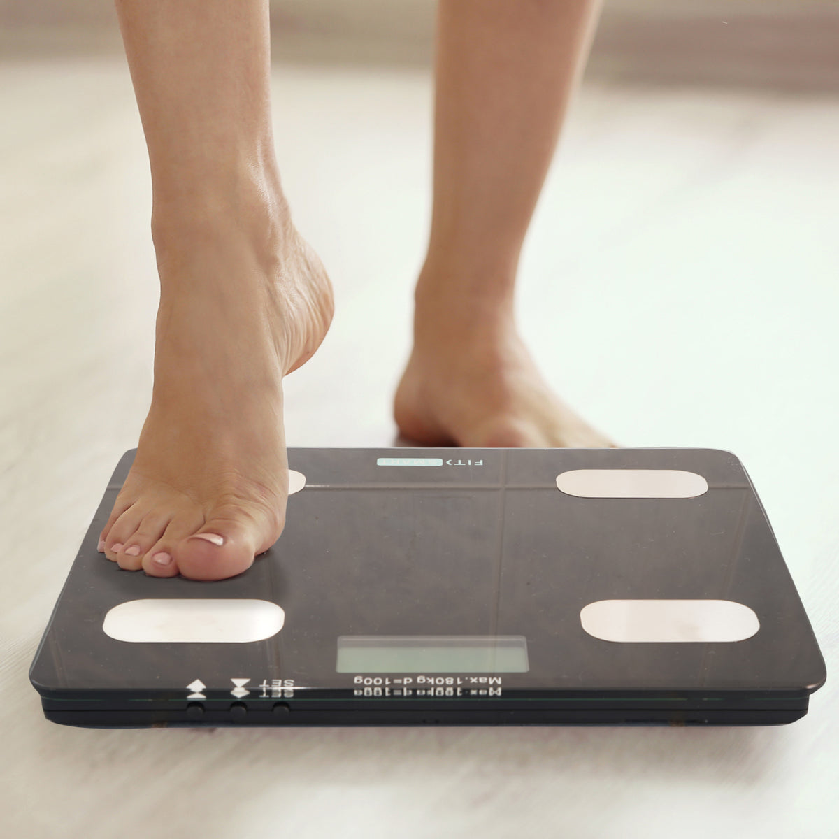 FitSmart Electronic Floor Body Scale | Black Digital LCD Glass Tracker for Bathroom