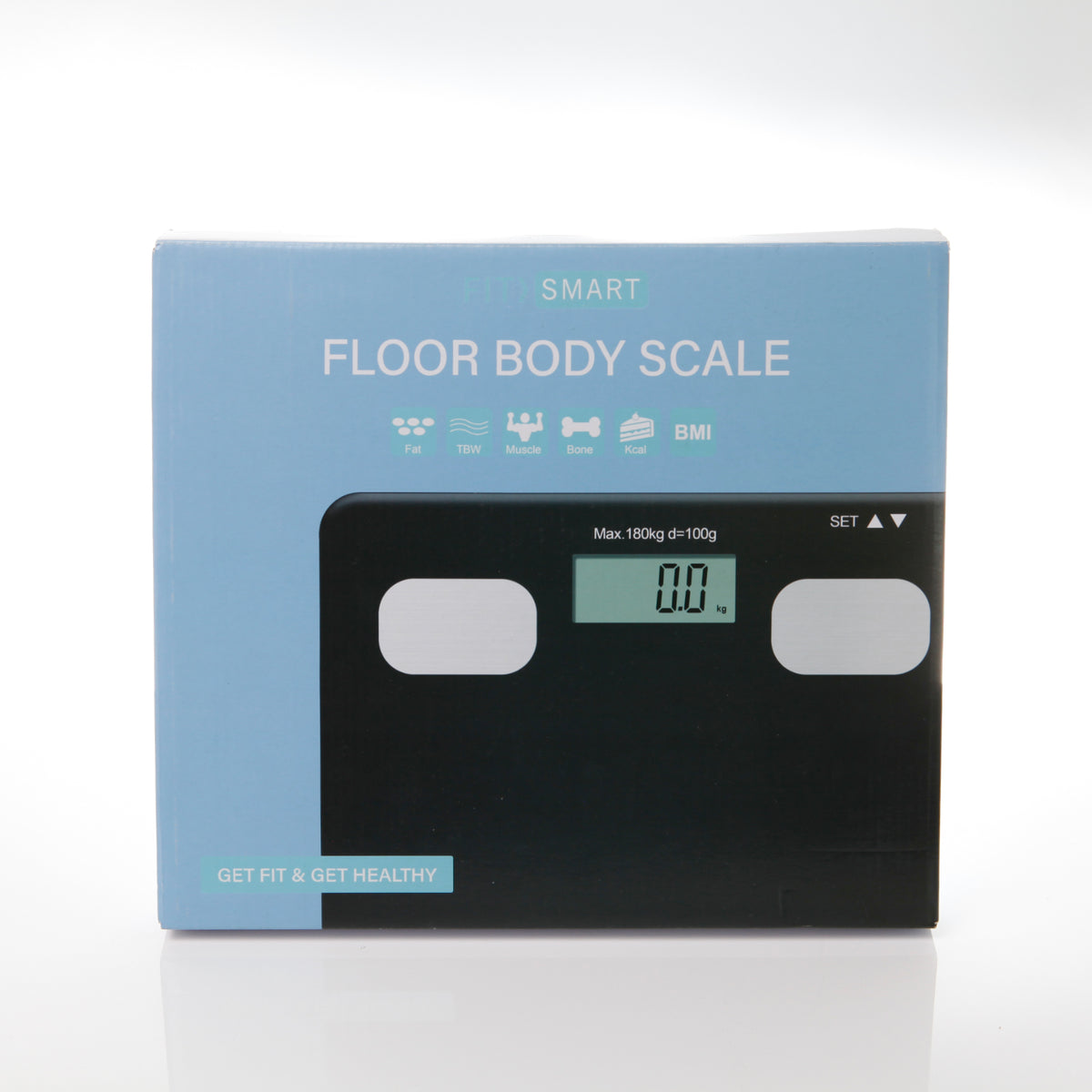 FitSmart Electronic Floor Body Scale | Black Digital LCD Glass Tracker for Bathroom