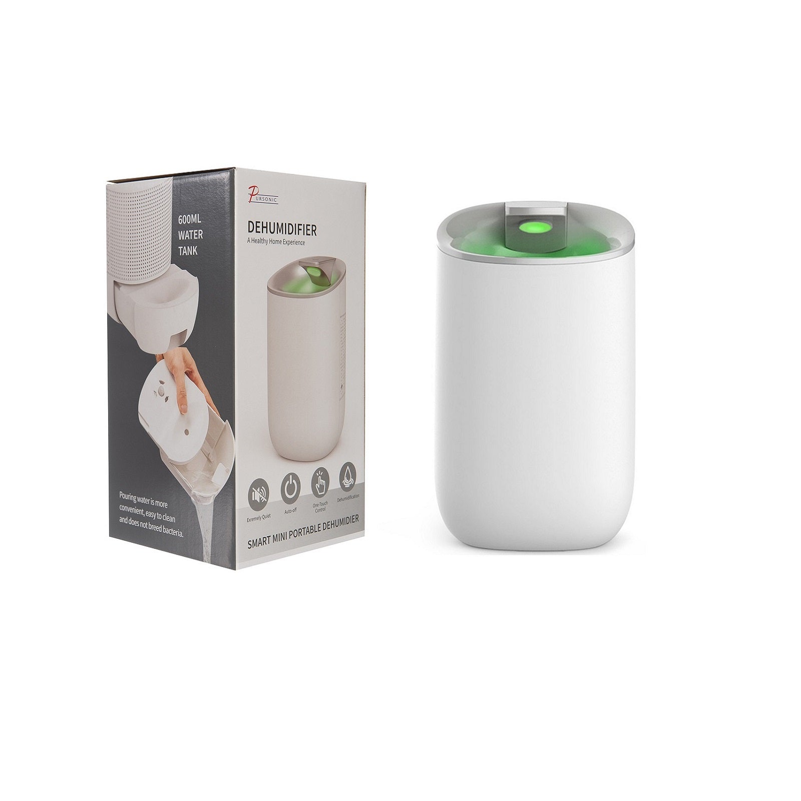 Pursonic 600ML Smart Touch X3 Dehumidifier | Portable Electric | Office | Home | White