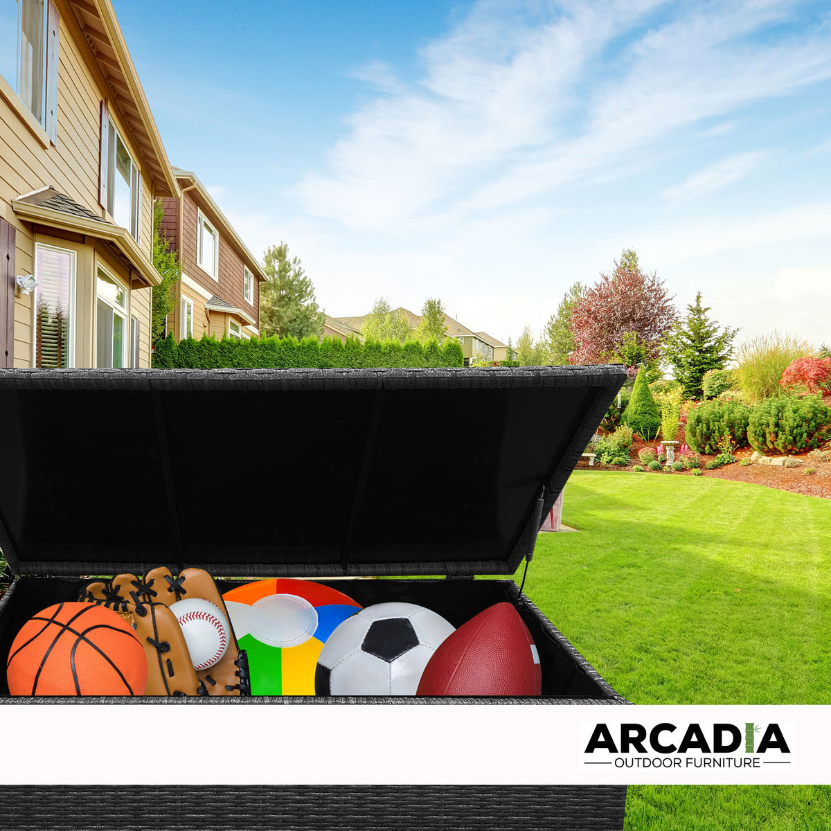Arcadia Furniture Outdoor Rattan Storage Box | Garden Toy & Tools Shed | UV Resistant | Black