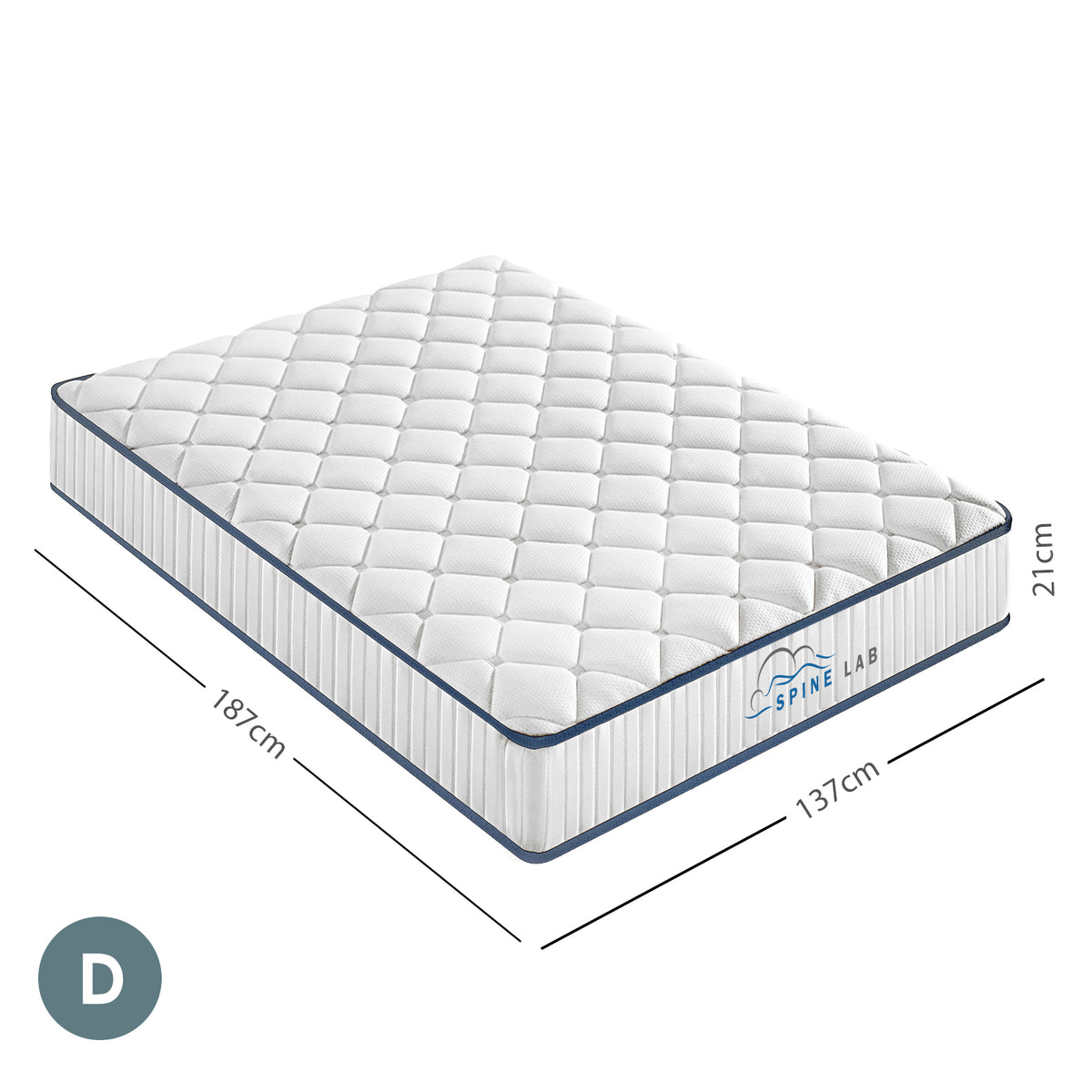 Spine-Lab Mattress 5 Zone 21cm Medium Firm Foam Bonnell Spring | Double Size | White