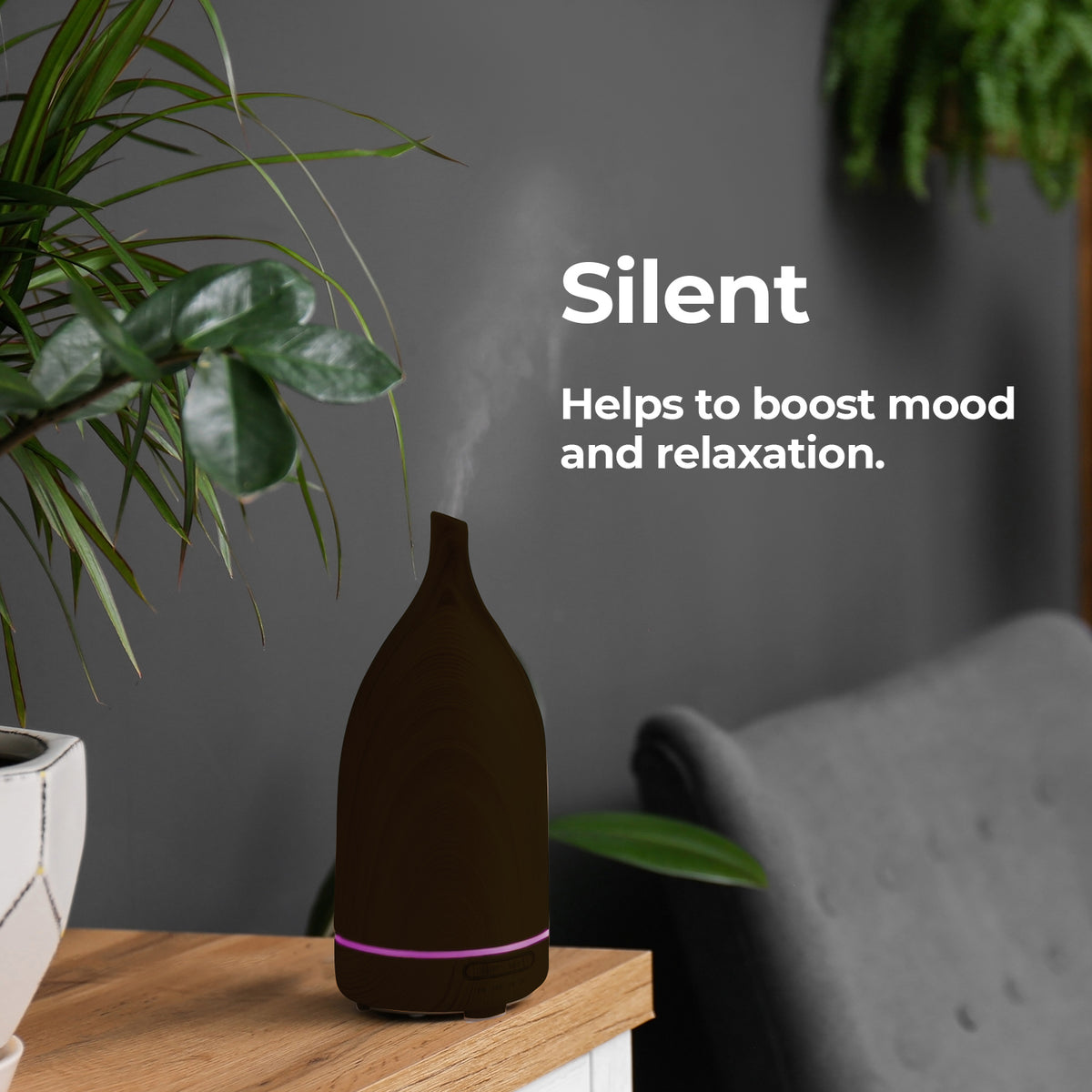 Decor Aroma Diffuser | 100ml | Ultrasonic Humidifier | Purifier | 3-Pack Oils | Dark Wood