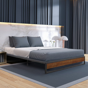 Decor Sorrento Metal Wood Bed Frame | Mattress Base Platform | Modern Black | King | Black