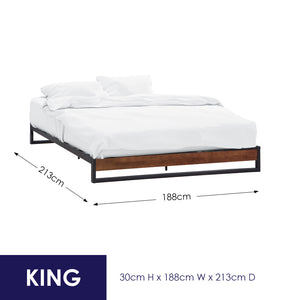 Decor Sorrento Metal Wood Bed Frame | Mattress Base Platform | Modern Black | King | Black