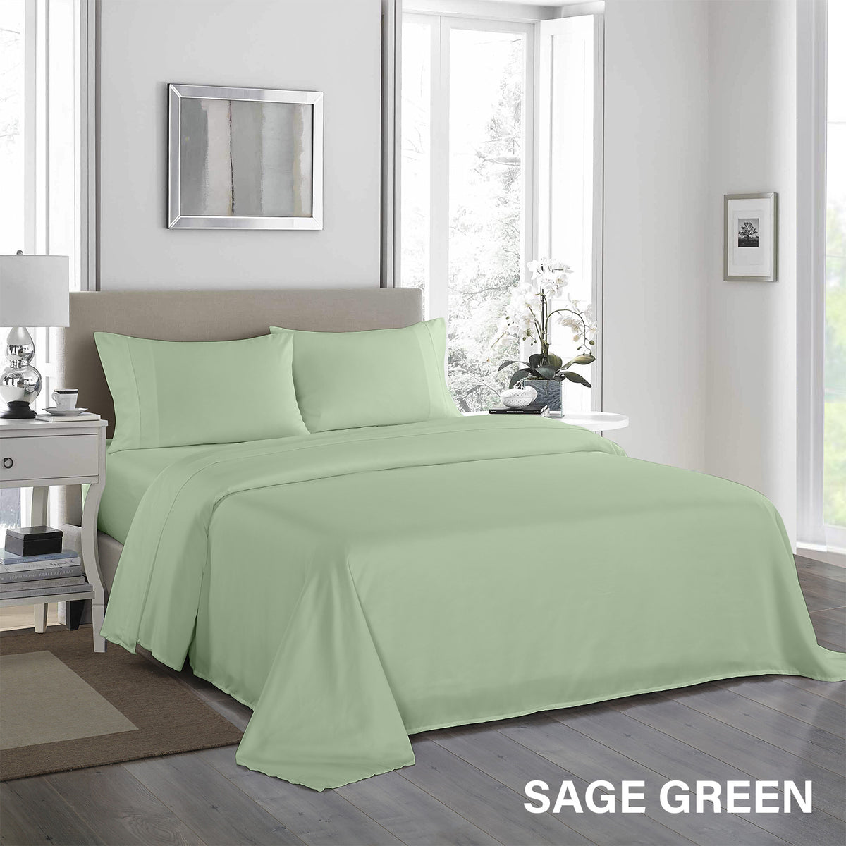 1200 Thread Count Sheet Set | 4 Piece Ultra Soft Satin Weave Finish | King | Sage Green