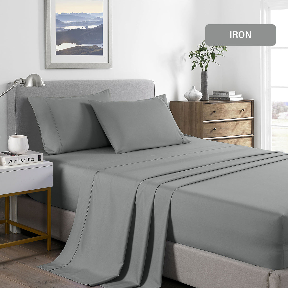 2000 Thread Count Bamboo Cooling Sheet Set | Ultra Soft Bedding | King | Mid Grey