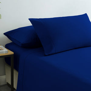 Vintage Washed 100% Cotton Sheet Set | Fitted & Flat Sheets | Pillowcases | Double | Royal Blue