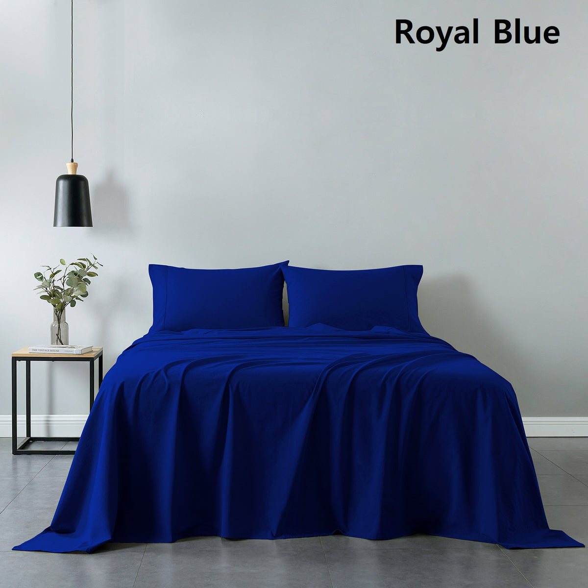 Vintage Washed 100% Cotton Sheet Set | Fitted & Flat Sheets | Pillowcases | Double | Royal Blue