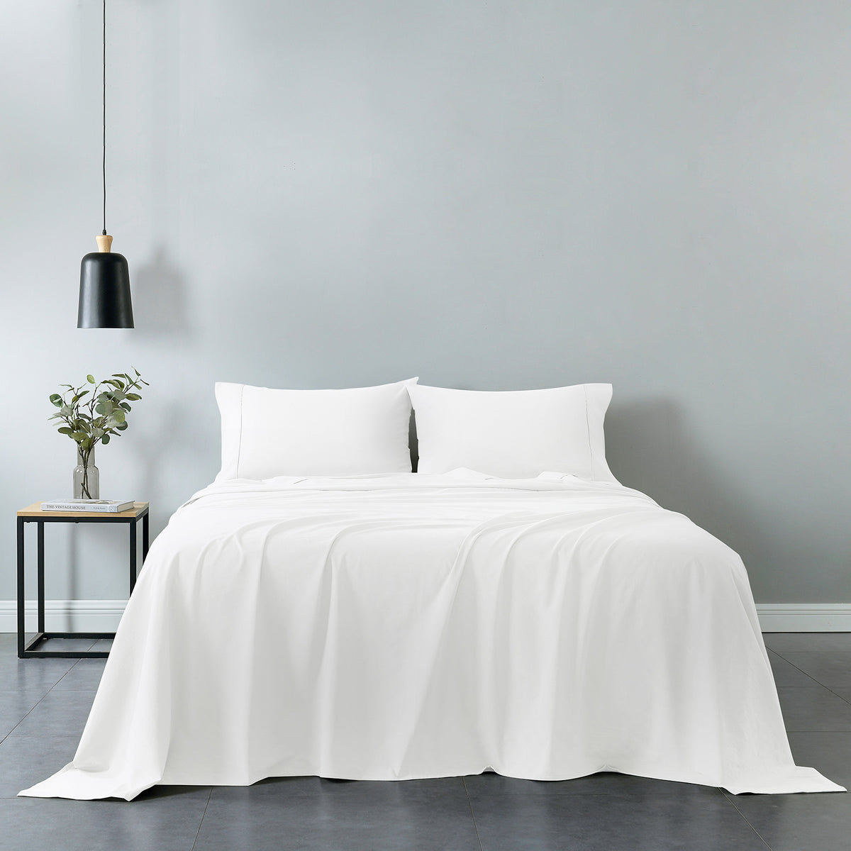 Vintage Washed 100% Cotton Sheet Set | Fitted & Flat Sheets | Pillowcases | Queen | White