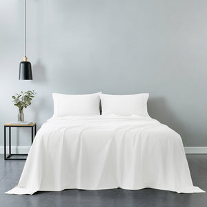 Vintage Washed 100% Cotton Sheet Set | Fitted & Flat Sheets | Pillowcases | Queen | White