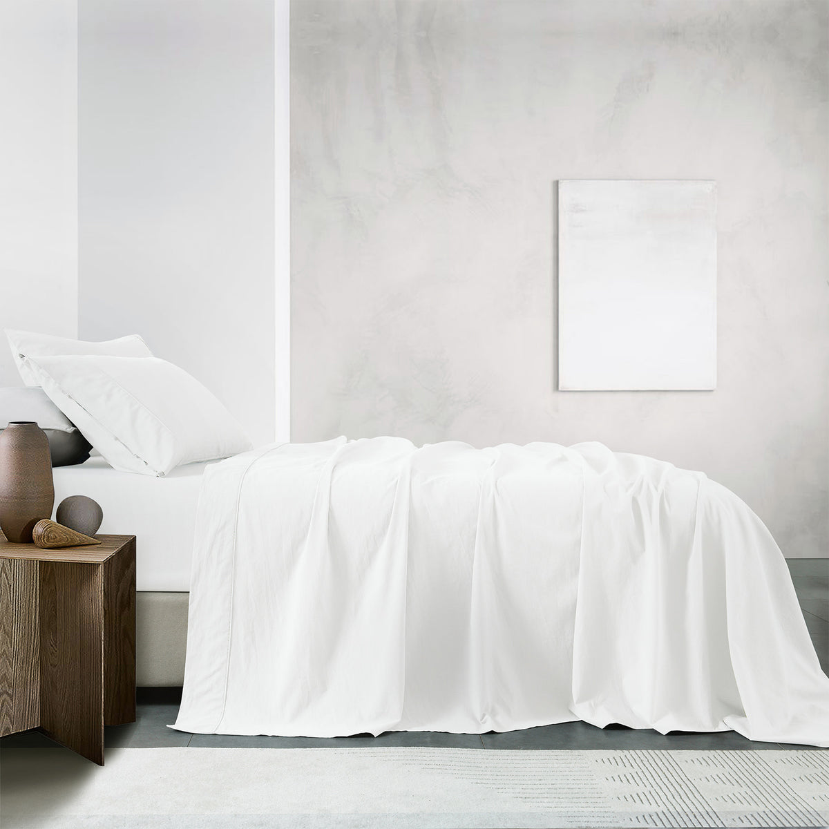 Vintage Washed 100% Cotton Sheet Set | Fitted & Flat Sheets | Pillowcases | Queen | White