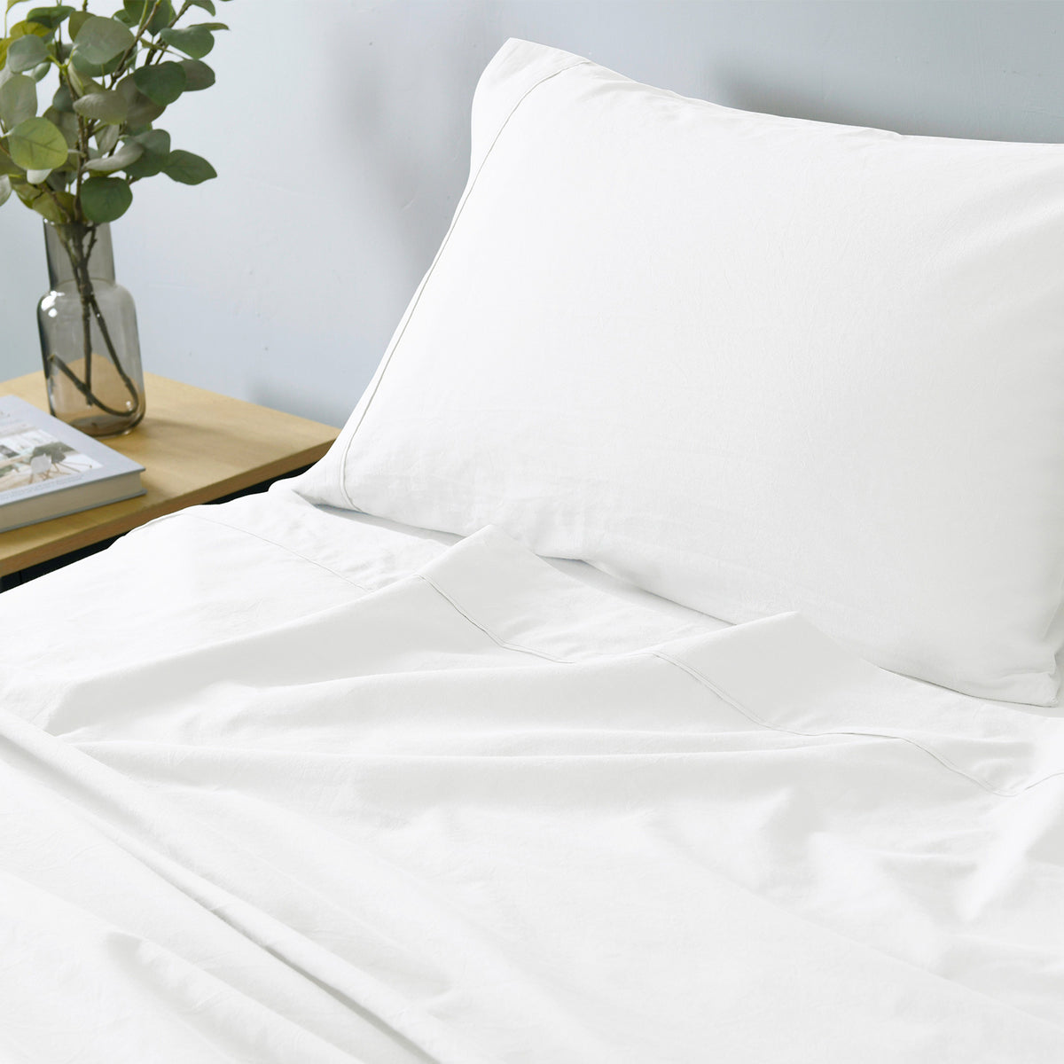 Vintage Washed 100% Cotton Sheet Set | Fitted & Flat Sheets | Pillowcases | Queen | White