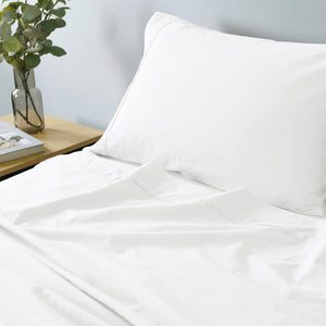 Vintage Washed 100% Cotton Sheet Set | Fitted & Flat Sheets | Pillowcases | Queen | White