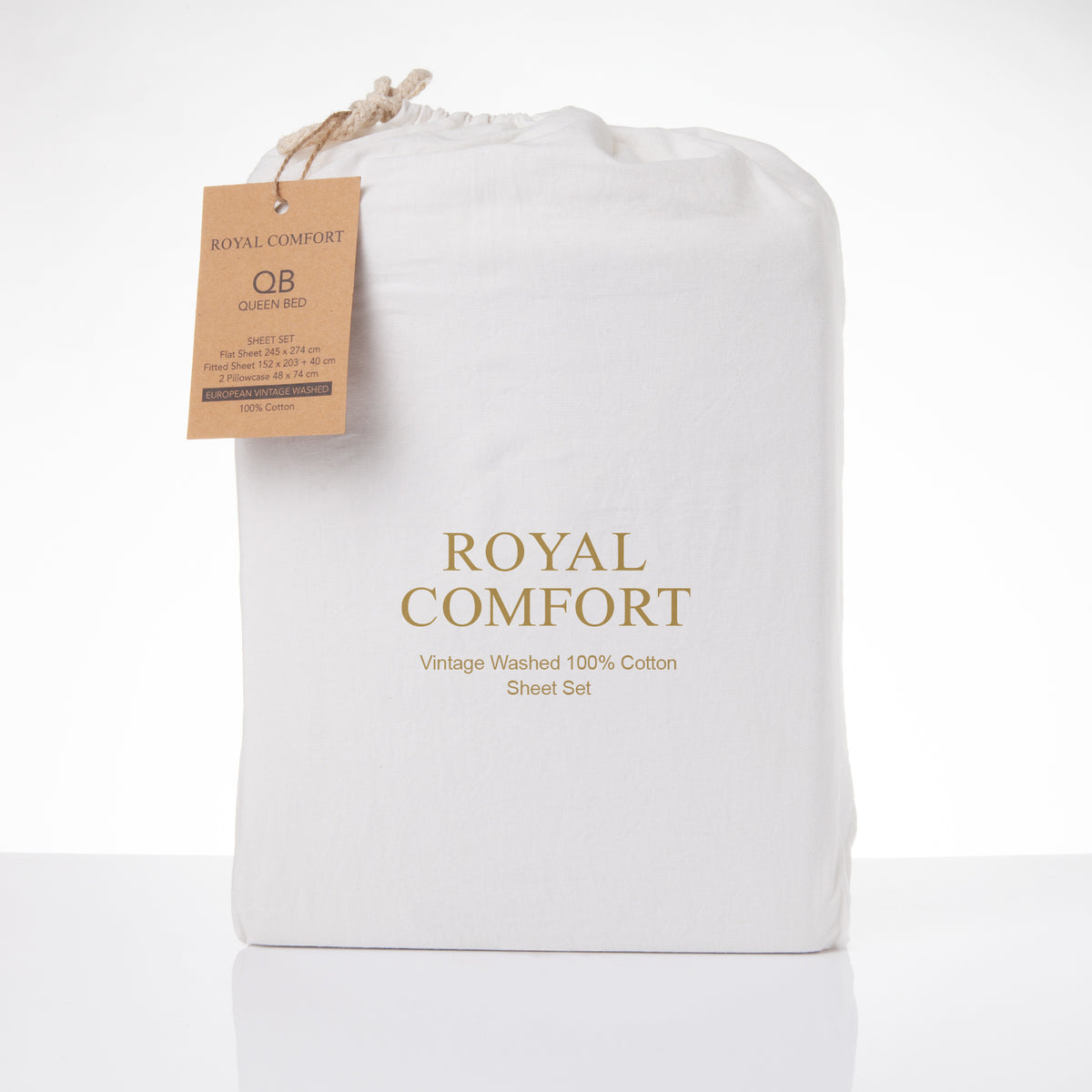 Vintage Washed 100% Cotton Sheet Set | Fitted & Flat Sheets | Pillowcases | Queen | White