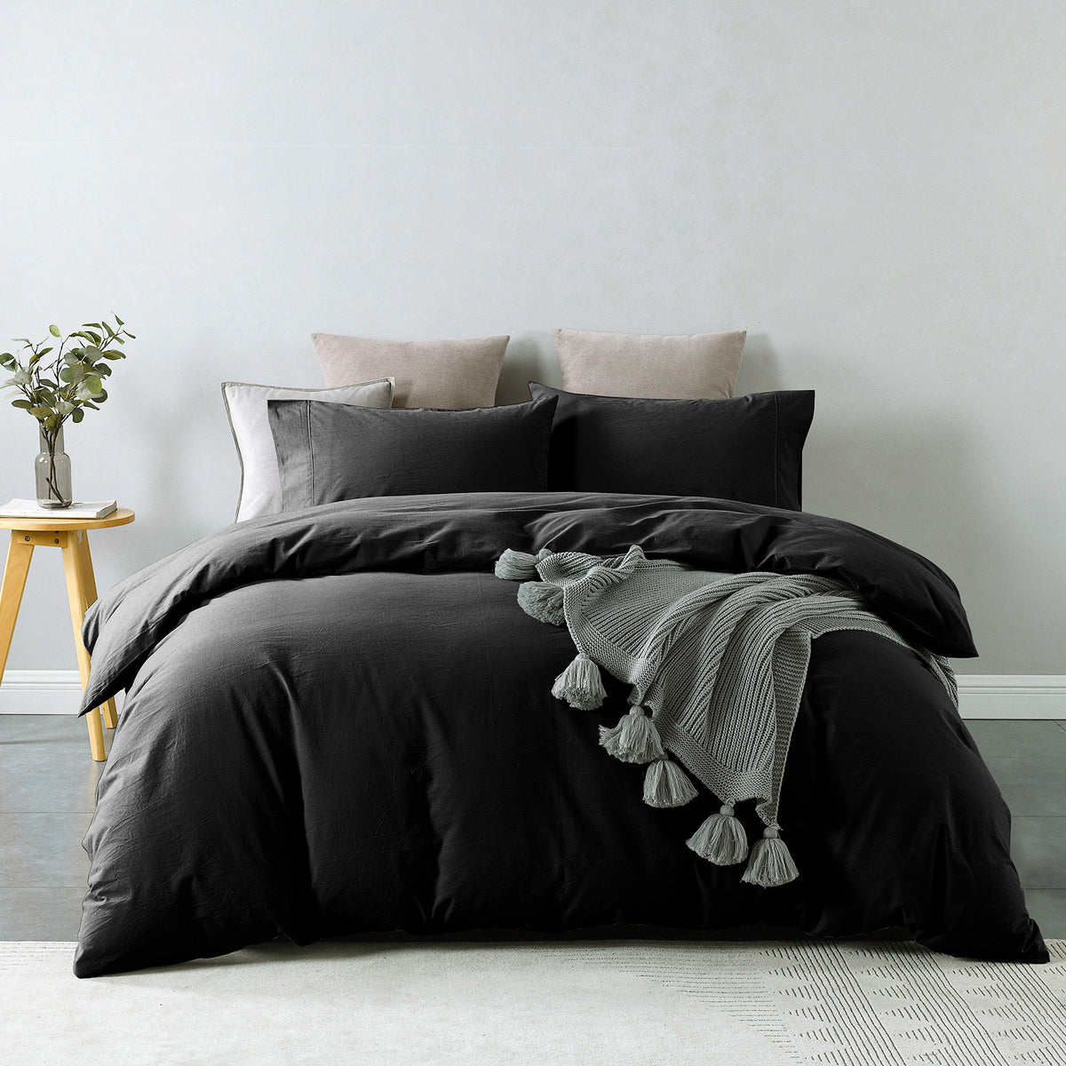 Vintage Washed 100% Cotton Quilt Cover Set | Bedding | Ultra Soft | Single | Charcoal