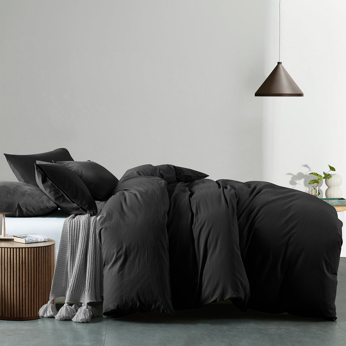 Vintage Washed 100% Cotton Quilt Cover Set | Bedding | Ultra Soft | Single | Charcoal