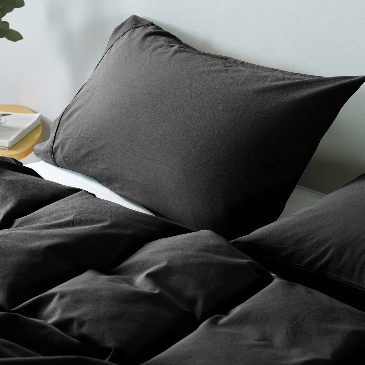 Vintage Washed 100% Cotton Quilt Cover Set | Bedding | Ultra Soft | Single | Charcoal