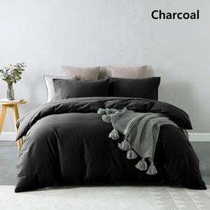 Vintage Washed 100% Cotton Quilt Cover Set | Bedding | Ultra Soft | Single | Charcoal