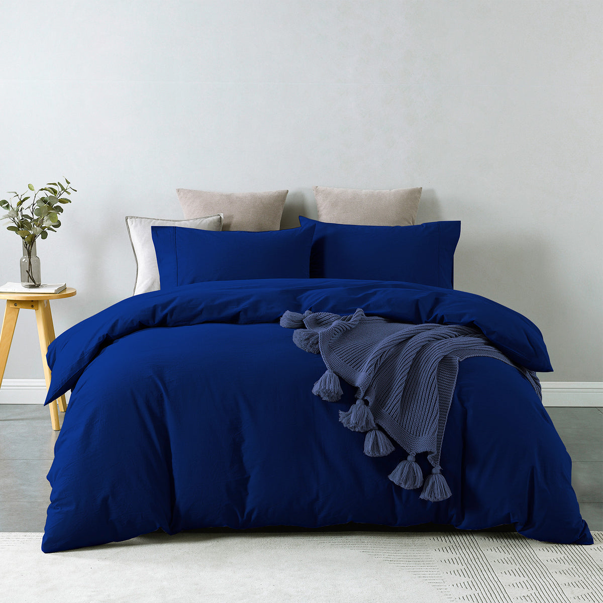 Vintage Washed 100% Cotton Quilt Cover Set | Ultra Soft Bedding | Double - Royal Blue