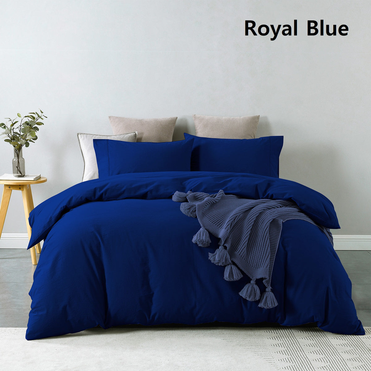 Vintage Washed 100% Cotton Quilt Cover Set | Ultra Soft Bedding | Double - Royal Blue