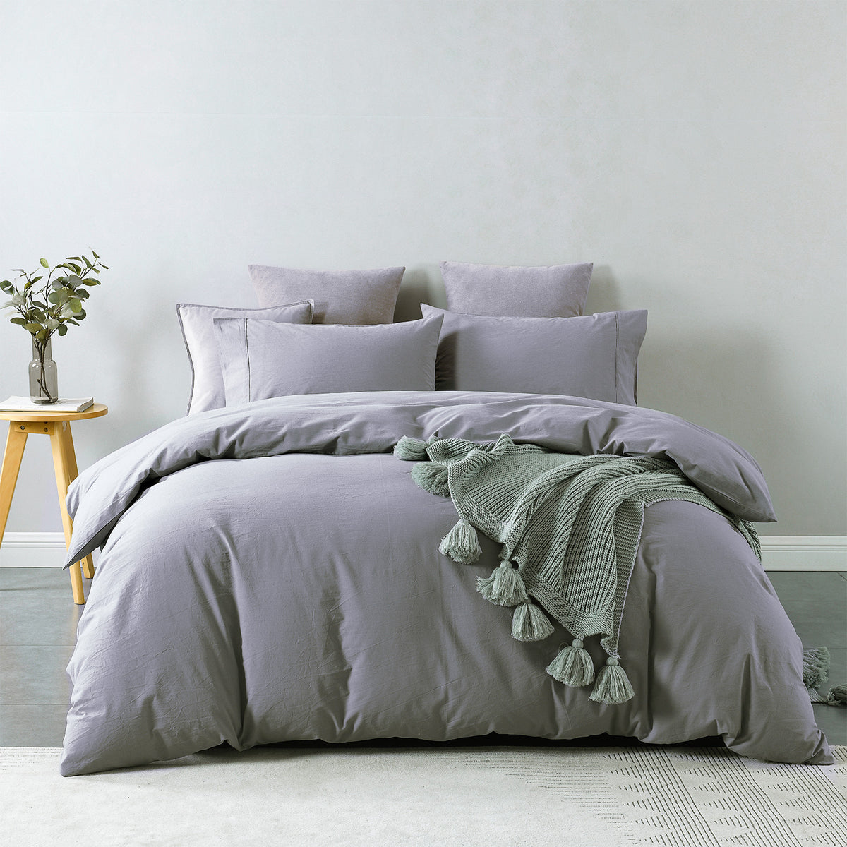 Vintage Washed 100% Cotton Quilt Cover Set | Ultra Soft Bedding | King - Grey