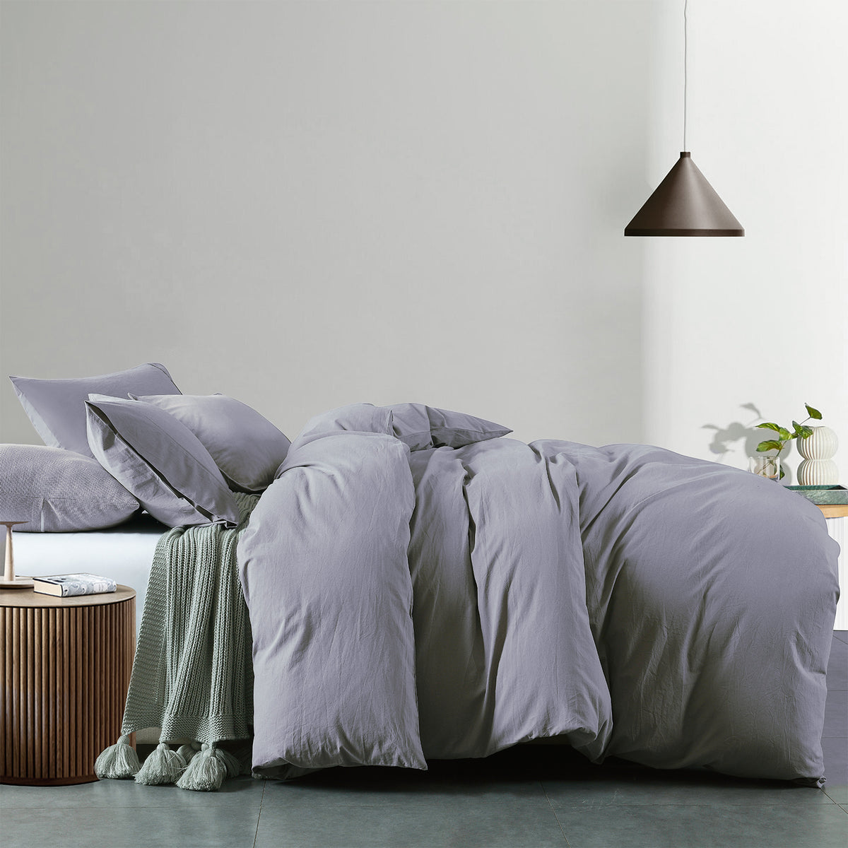 Vintage Washed 100% Cotton Quilt Cover Set | Ultra Soft Bedding | King - Grey