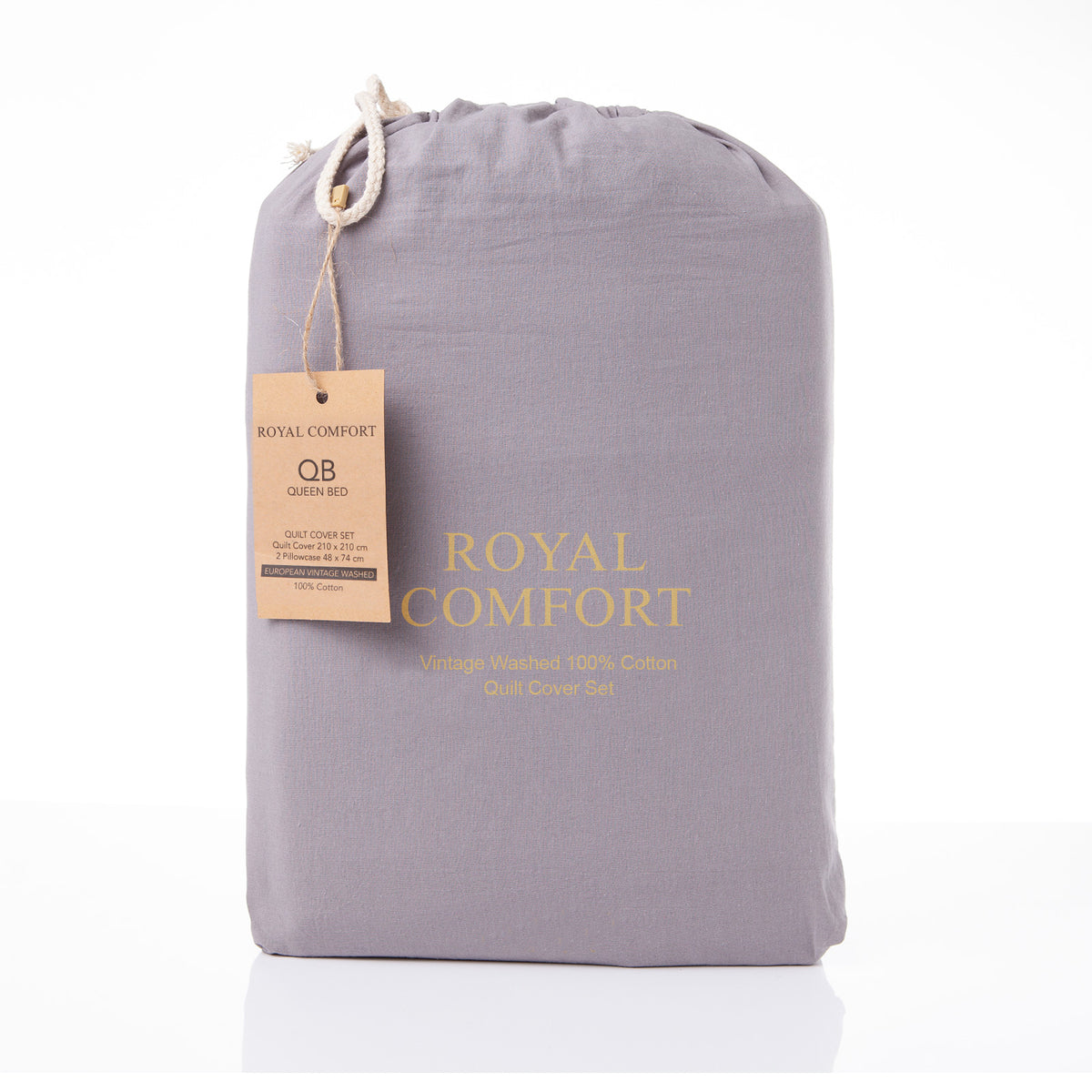 Vintage Washed 100% Cotton Quilt Cover Set | Ultra Soft Bedding | King - Grey