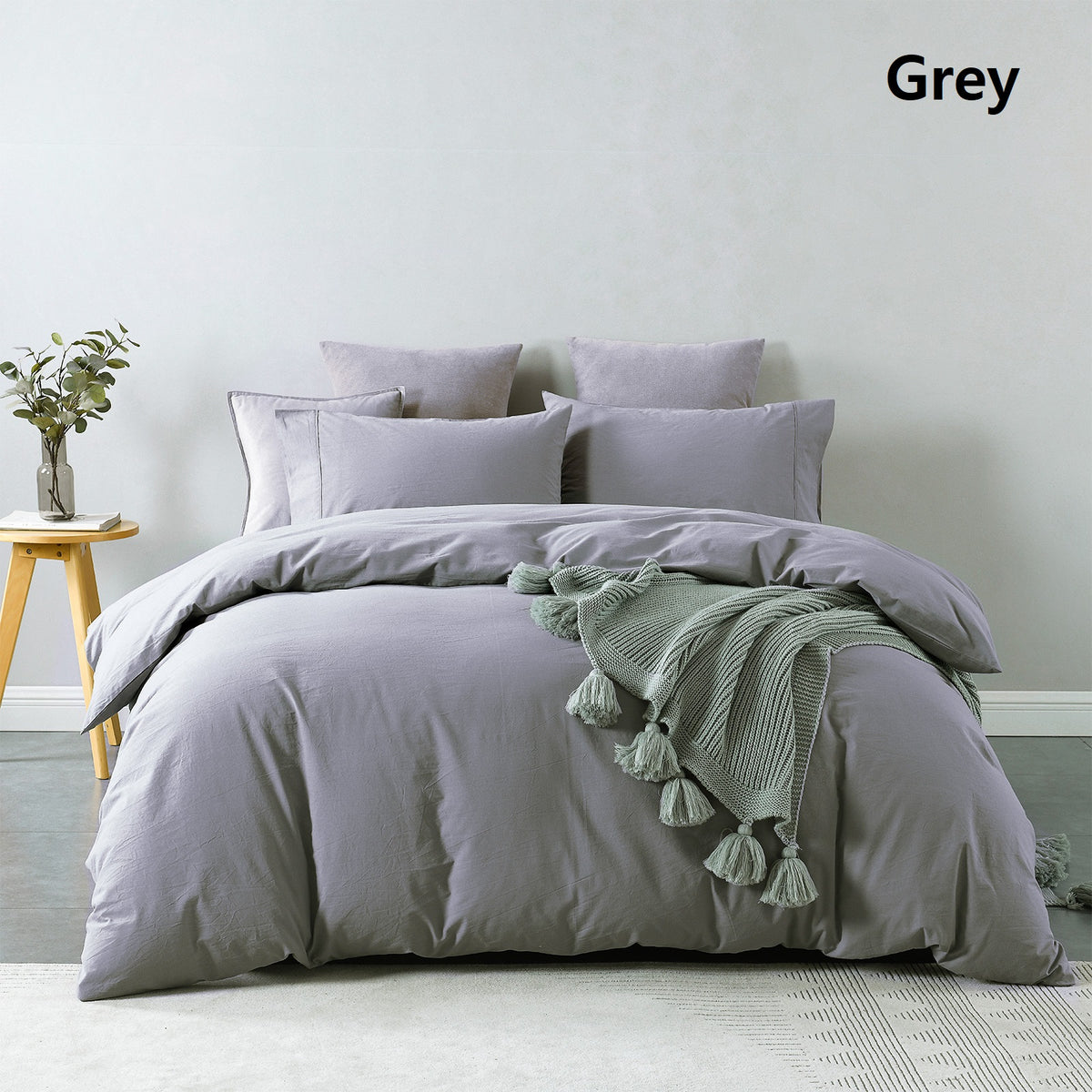 Vintage Washed 100% Cotton Quilt Cover Set | Ultra Soft Bedding | King - Grey