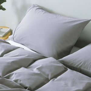 Vintage Washed 100% Cotton Quilt Cover Set | Ultra Soft Bedding | King - Grey