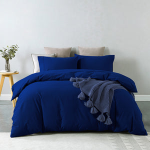 Vintage Washed 100% Cotton Quilt Cover Set | Ultra Soft Bedding | King - Royal Blue