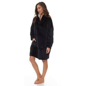 Snug Hoodie Nightwear | Super Soft Reversible Coral Fleece 750GSM | Black