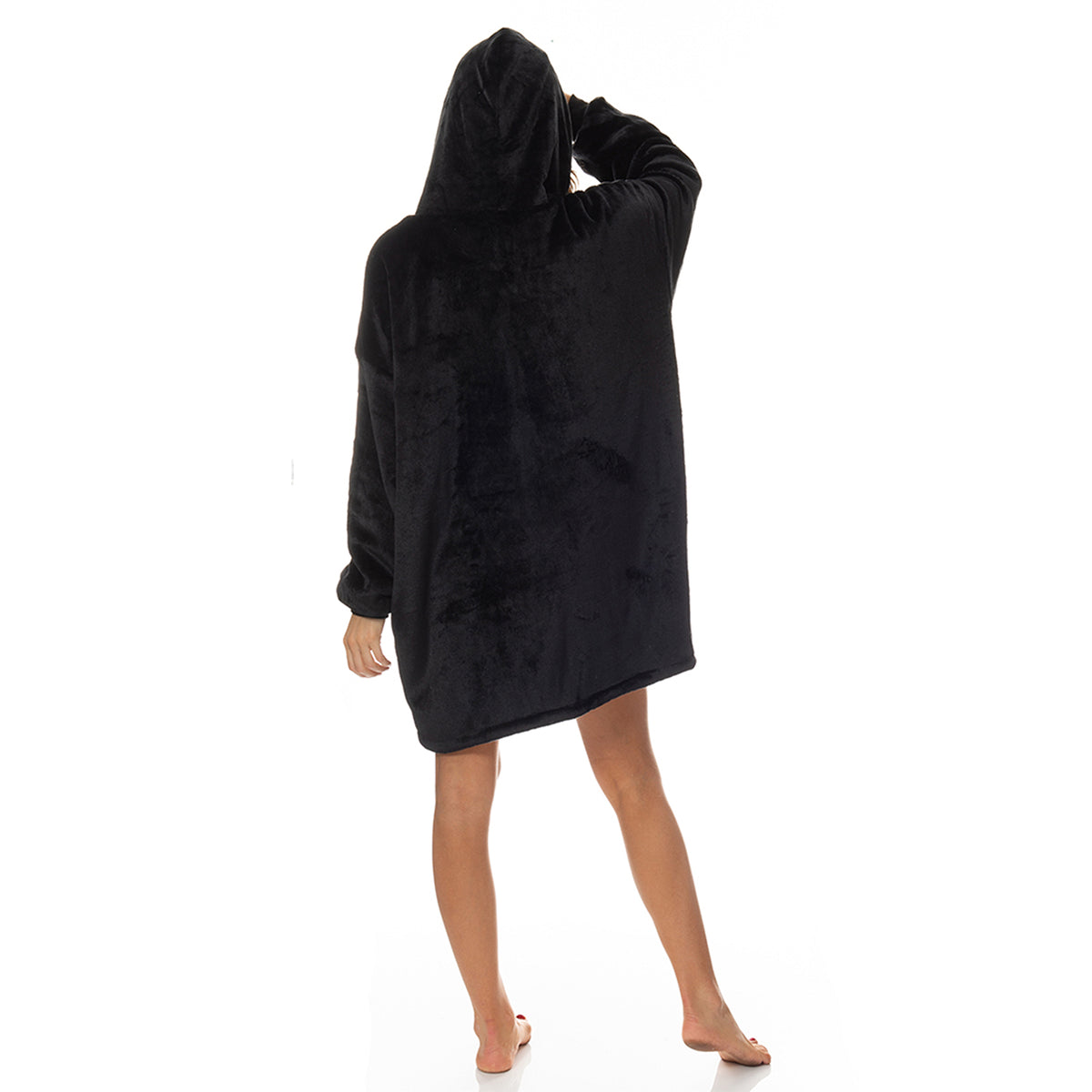 Snug Hoodie Nightwear | Super Soft Reversible Coral Fleece 750GSM | Black