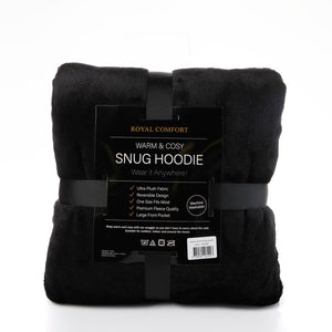 Snug Hoodie Nightwear | Super Soft Reversible Coral Fleece 750GSM | Black