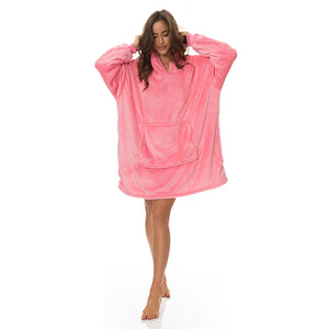 Snug Hoodie Nightwear | Super Soft Reversible Coral Fleece 750GSM | Pink