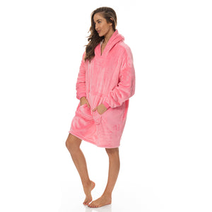 Snug Hoodie Nightwear | Super Soft Reversible Coral Fleece 750GSM | Pink