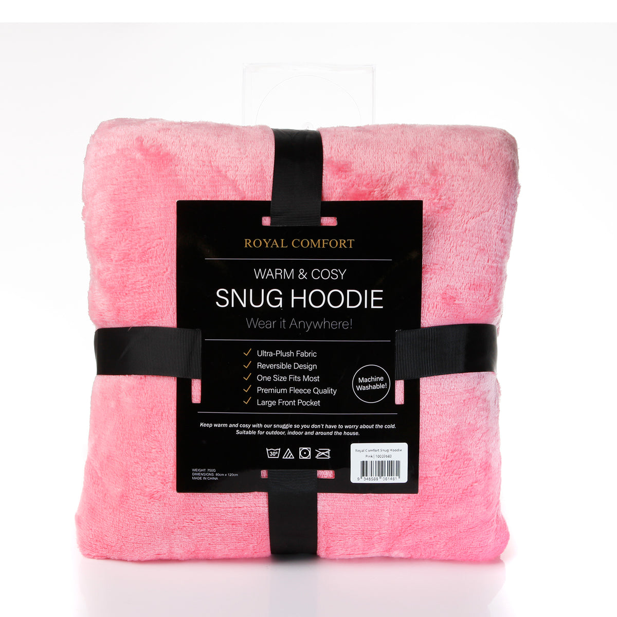 Snug Hoodie Nightwear | Super Soft Reversible Coral Fleece 750GSM | Pink