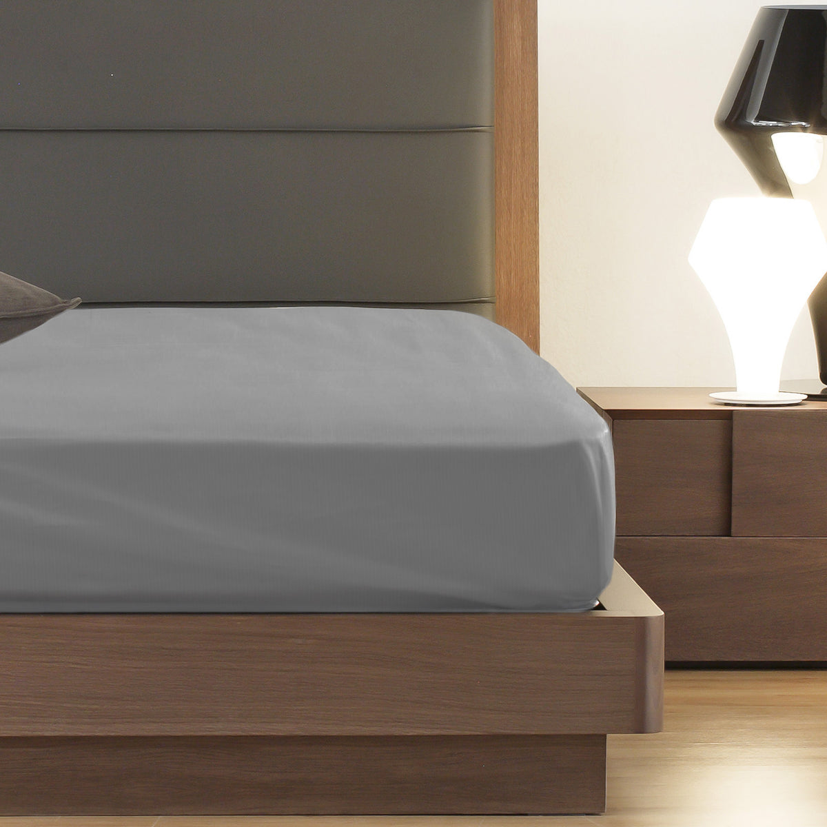 1200 Thread Count Fitted Sheet | Cotton Blend | Ultra Soft Bedding | King | Light Grey