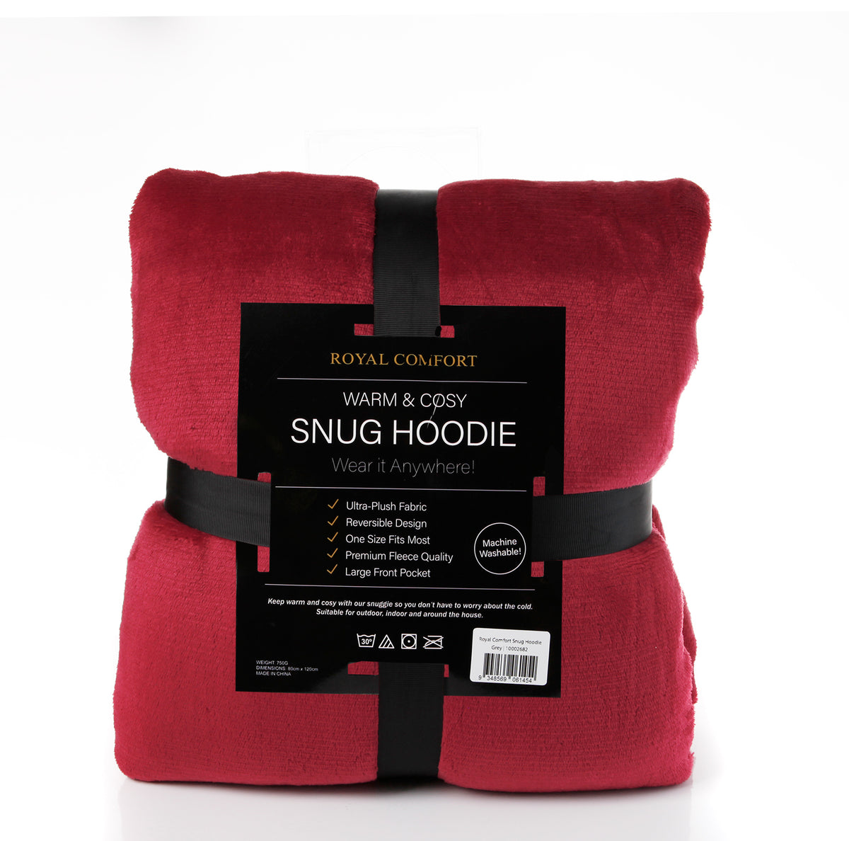 Snug Hoodie Nightwear | Super Soft Reversible Coral Fleece 750GSM | Red