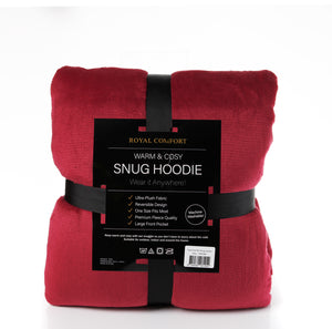Snug Hoodie Nightwear | Super Soft Reversible Coral Fleece 750GSM | Red