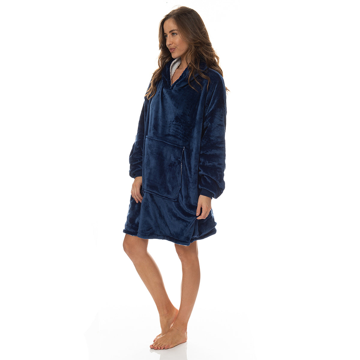 Snug Hoodie Nightwear | Super Soft Reversible Coral Fleece 750GSM | Navy