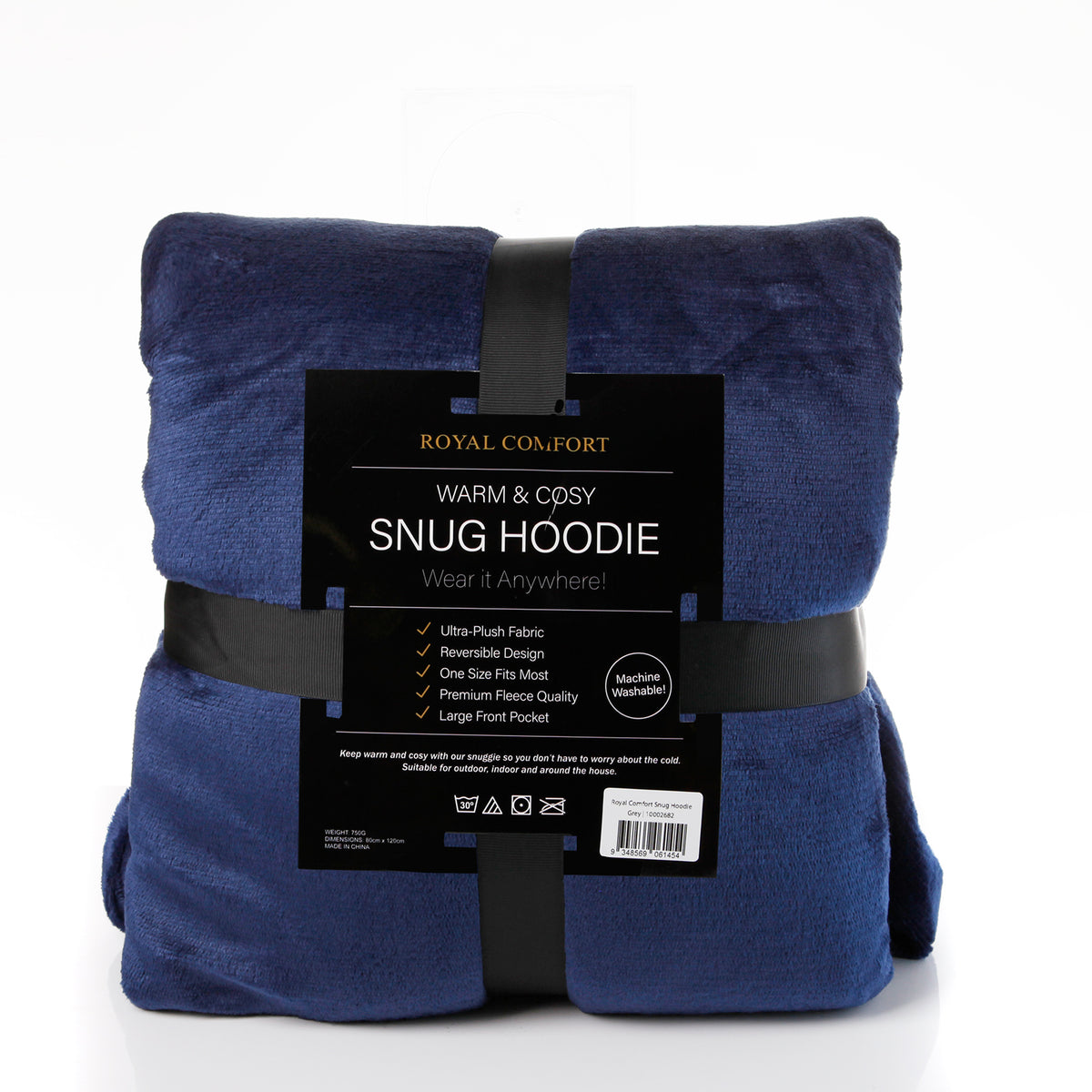 Snug Hoodie Nightwear | Super Soft Reversible Coral Fleece 750GSM | Navy