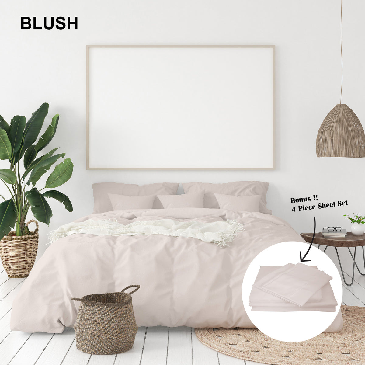 1000 Thread Count Bamboo Cotton Sheet & Quilt Cover Complete Set | King - Blush