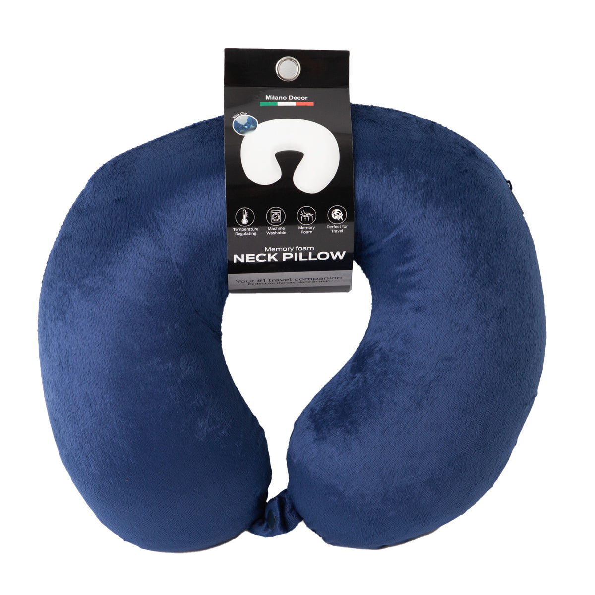 Decor Memory Foam Travel Neck Pillow | Clip Cushion Support | Soft | Blue